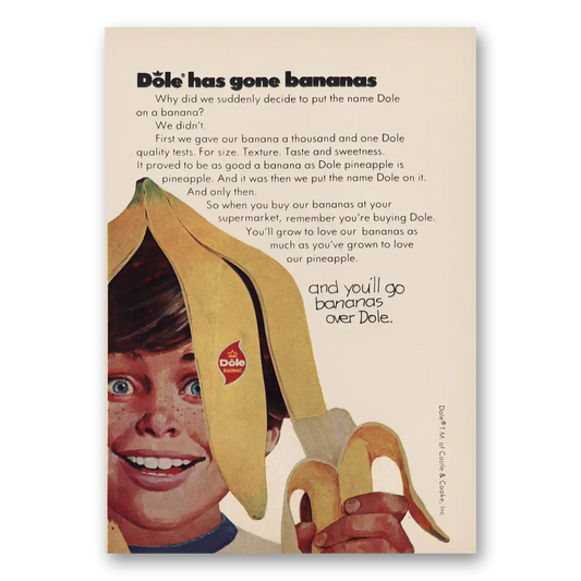 1972 Dole Bananas Has Gone Bananas Vintage Magazine Print Ad