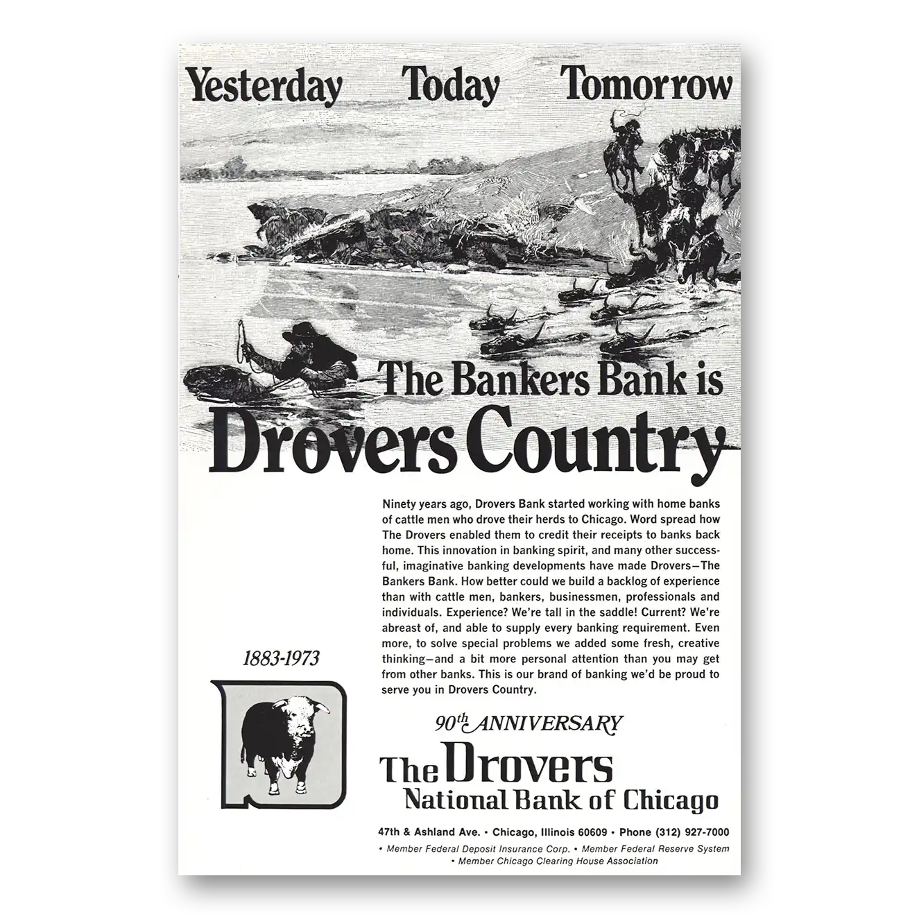 1972 Drovers National Bank of Chicago Bankers Bank Vintage Magazine Print Ad