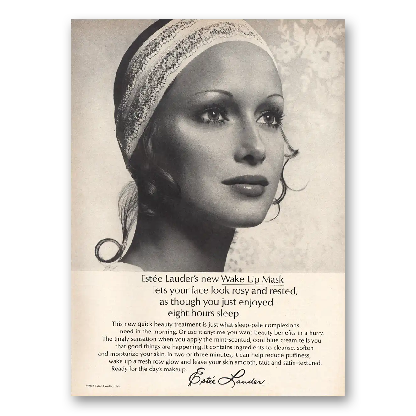 1972 Estee Lauder Wake Up Mask Vintage Magazine Print Ad