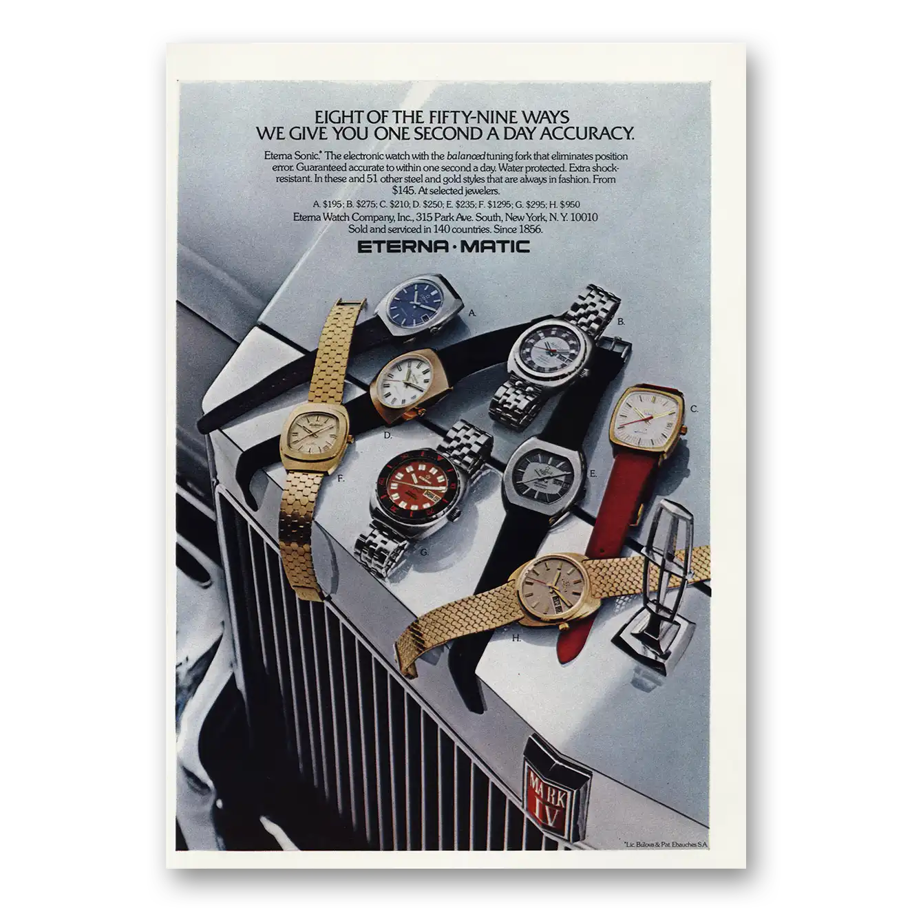 1972 Eterna Watch Eight of the Fifty Nine Ways Vintage Magazine Print Ad