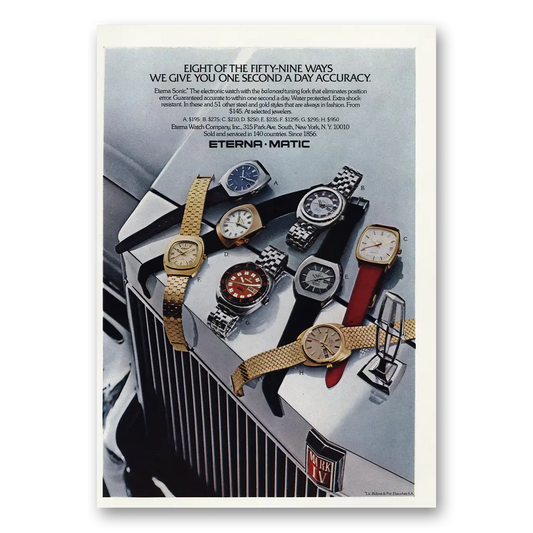 1972 Eterna Watch Eight of the Fifty Nine Ways Vintage Magazine Print Ad