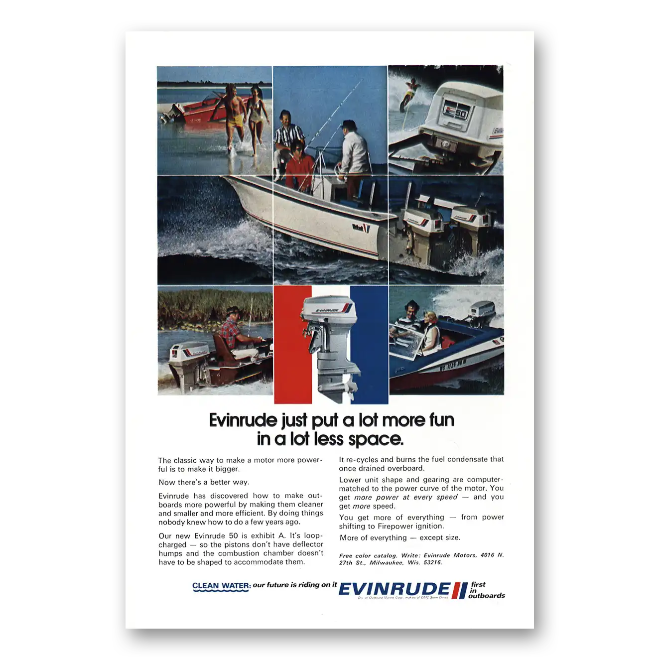 1972 Evinrude Lot More Fun In Less Space Vintage Magazine Print Ad