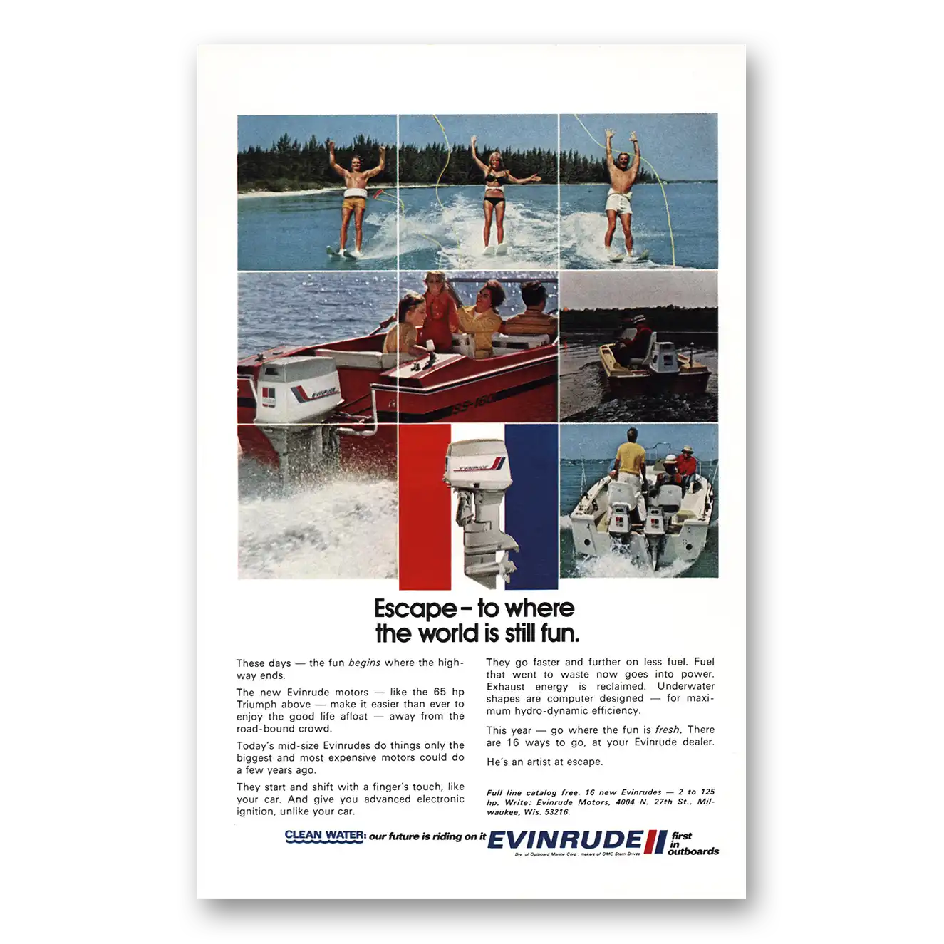 1972 Evinrude Escape to Where the World is Still Fun Vintage Magazine Print Ad