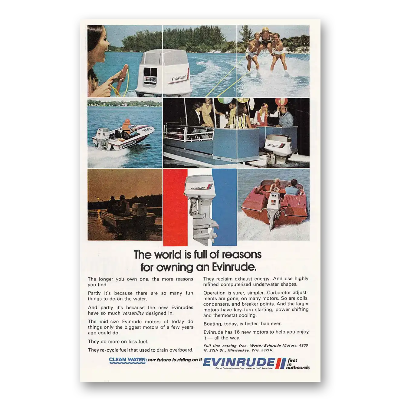 1972 Evinrude World is Full of Reasons Vintage Magazine Print Ad