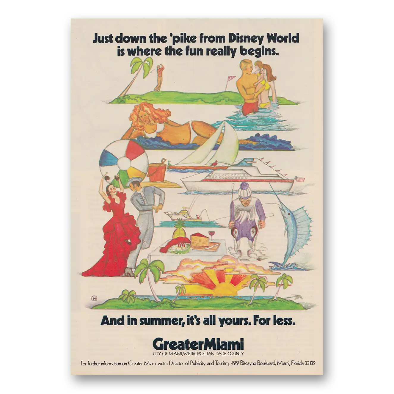 1972 Miami Florida Just Down the Pike from Disney World Vintage Magazine Print Ad