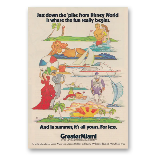 1972 Miami Florida Just Down the Pike from Disney World Vintage Magazine Print Ad