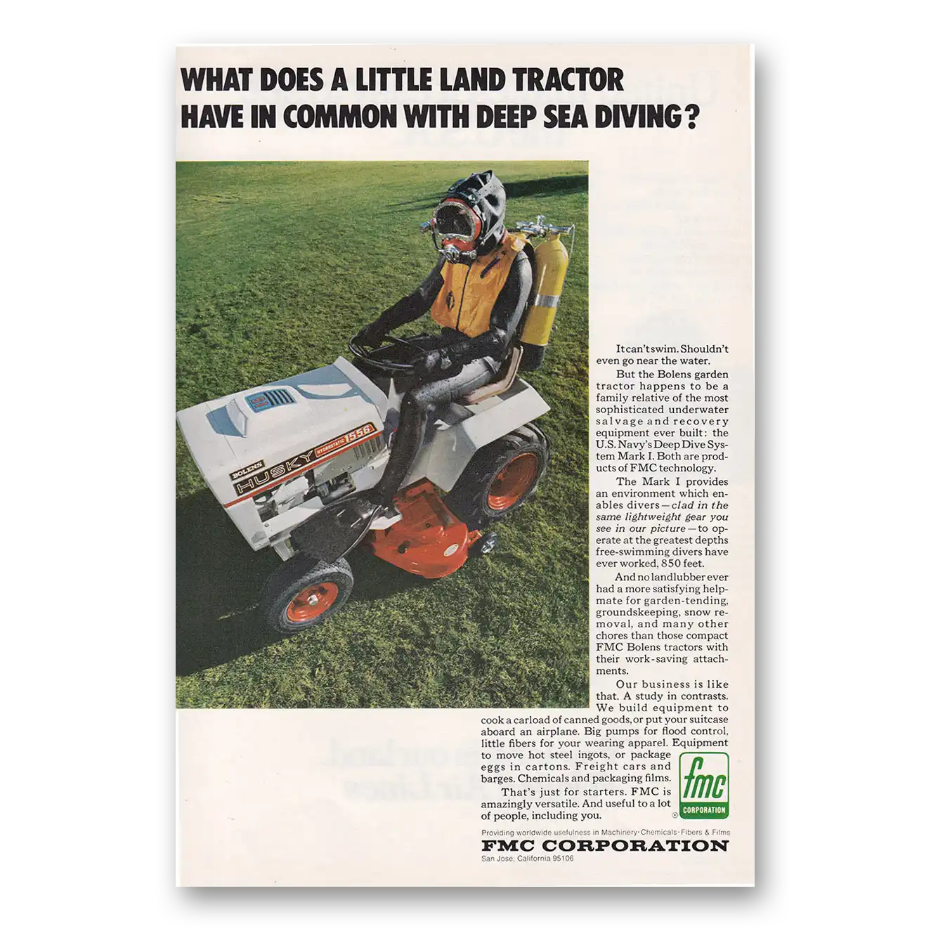 1972 FMC Little Land Tractor Have In Common With Deep Sea Diving Vintage Magazine Print Ad