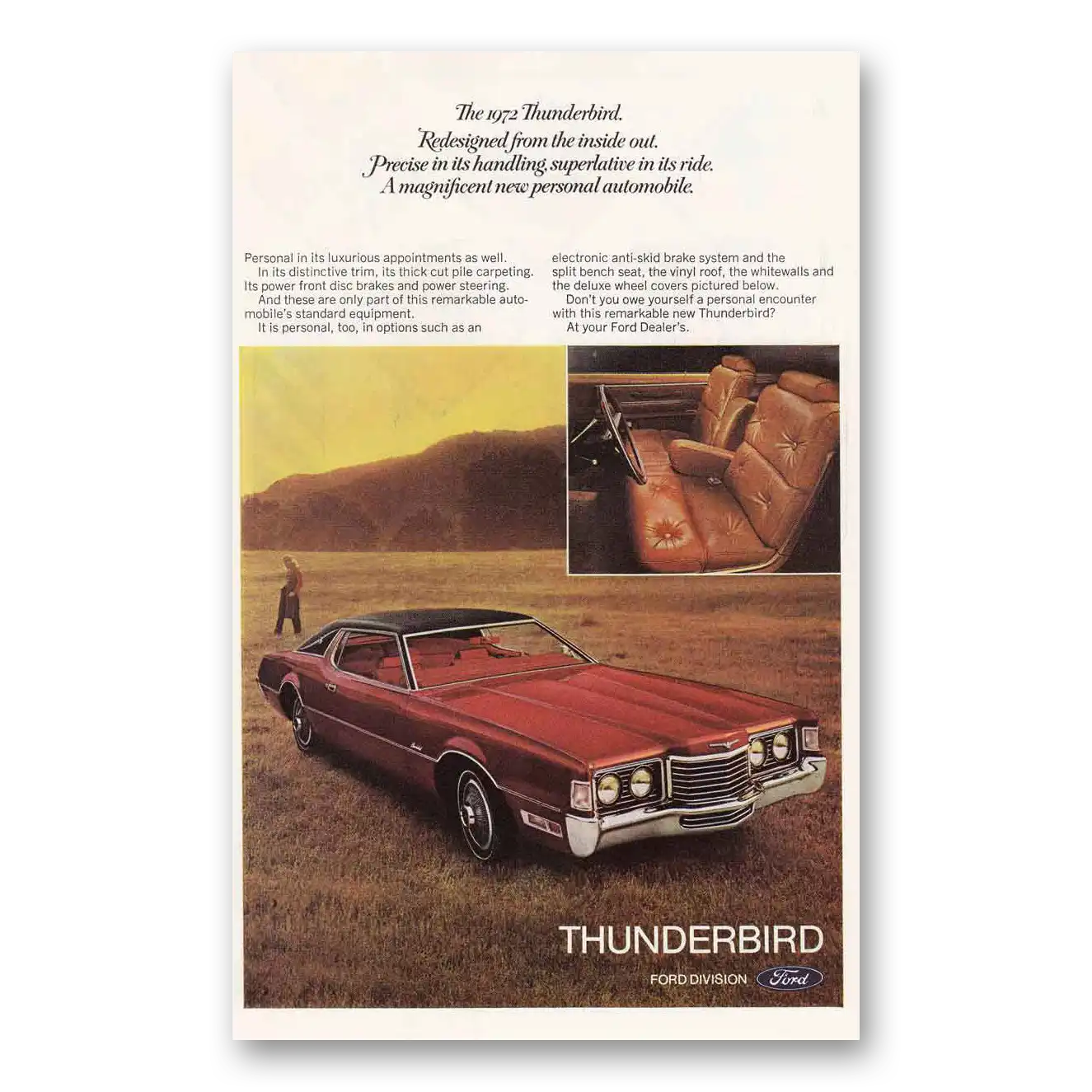 1972 Ford Thunderbird Redesigned Inside Out Vintage Magazine Print Ad