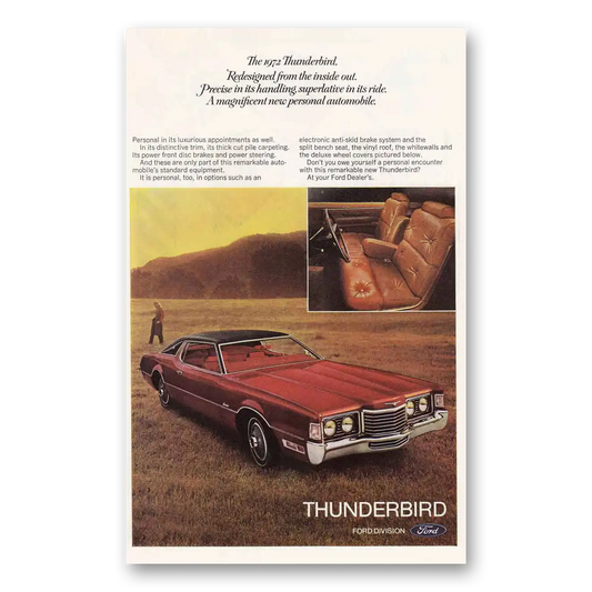 1972 Ford Thunderbird Redesigned Inside Out Vintage Magazine Print Ad