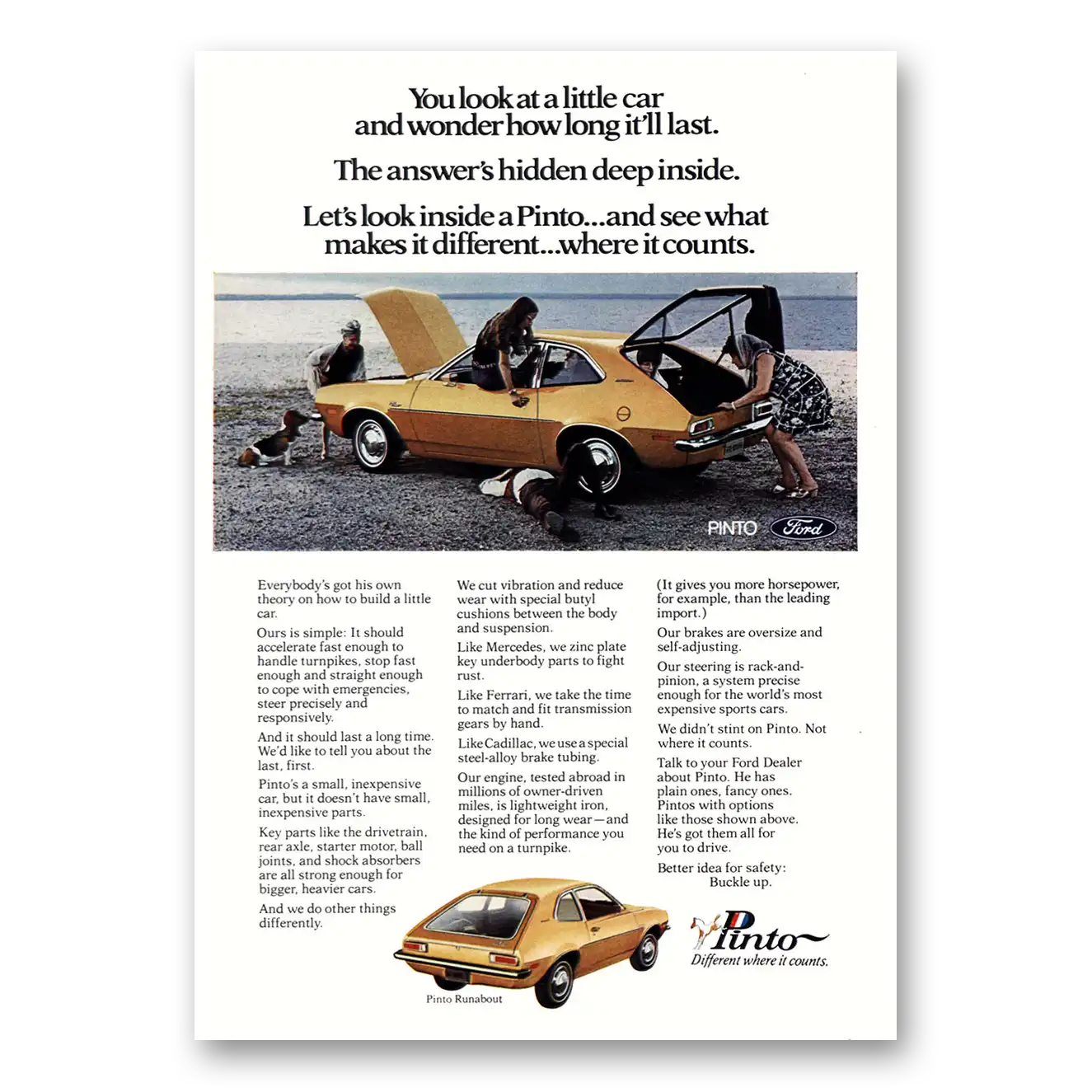 1971 Ford Pinto Look At a Little Car And Wonder How Long It'll Last Vintage Magazine Print Ad