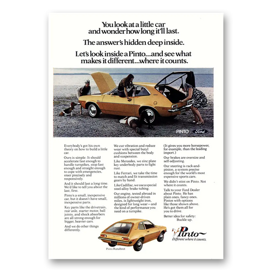 1971 Ford Pinto Look At a Little Car And Wonder How Long It'll Last Vintage Magazine Print Ad