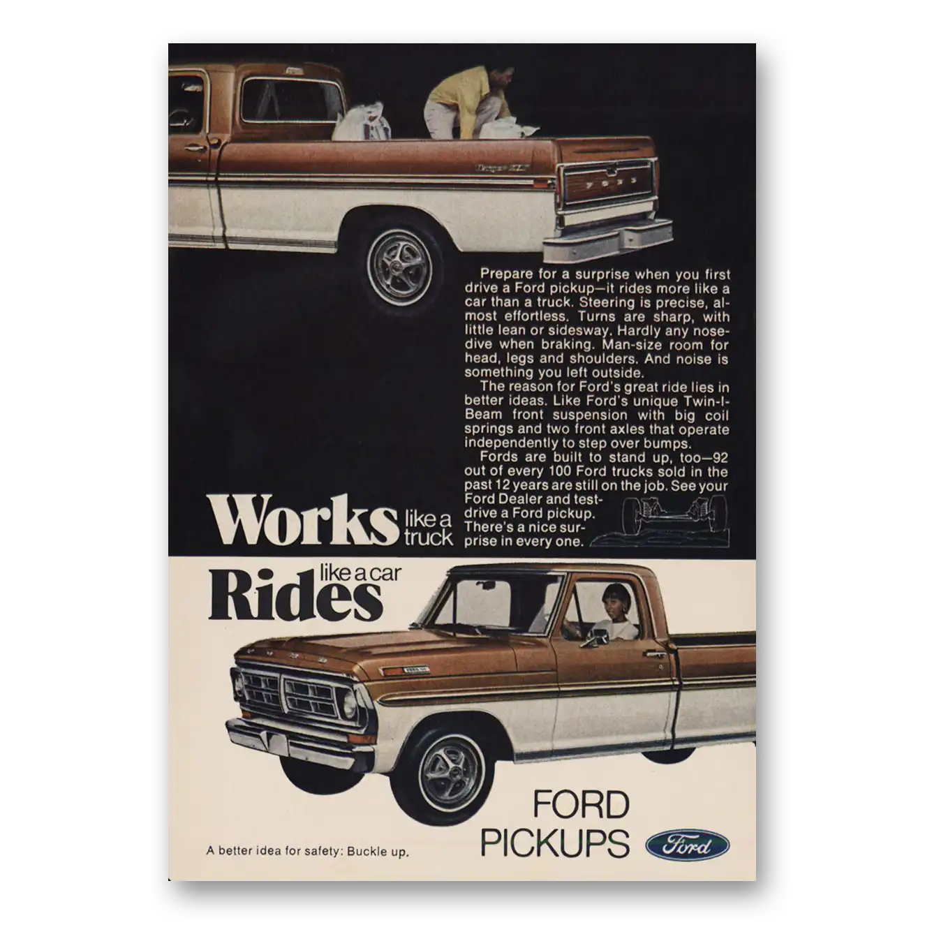 1972 Ford Pickup Works Like a Truck Rides Like a Car Vintage Magazine Print Ad