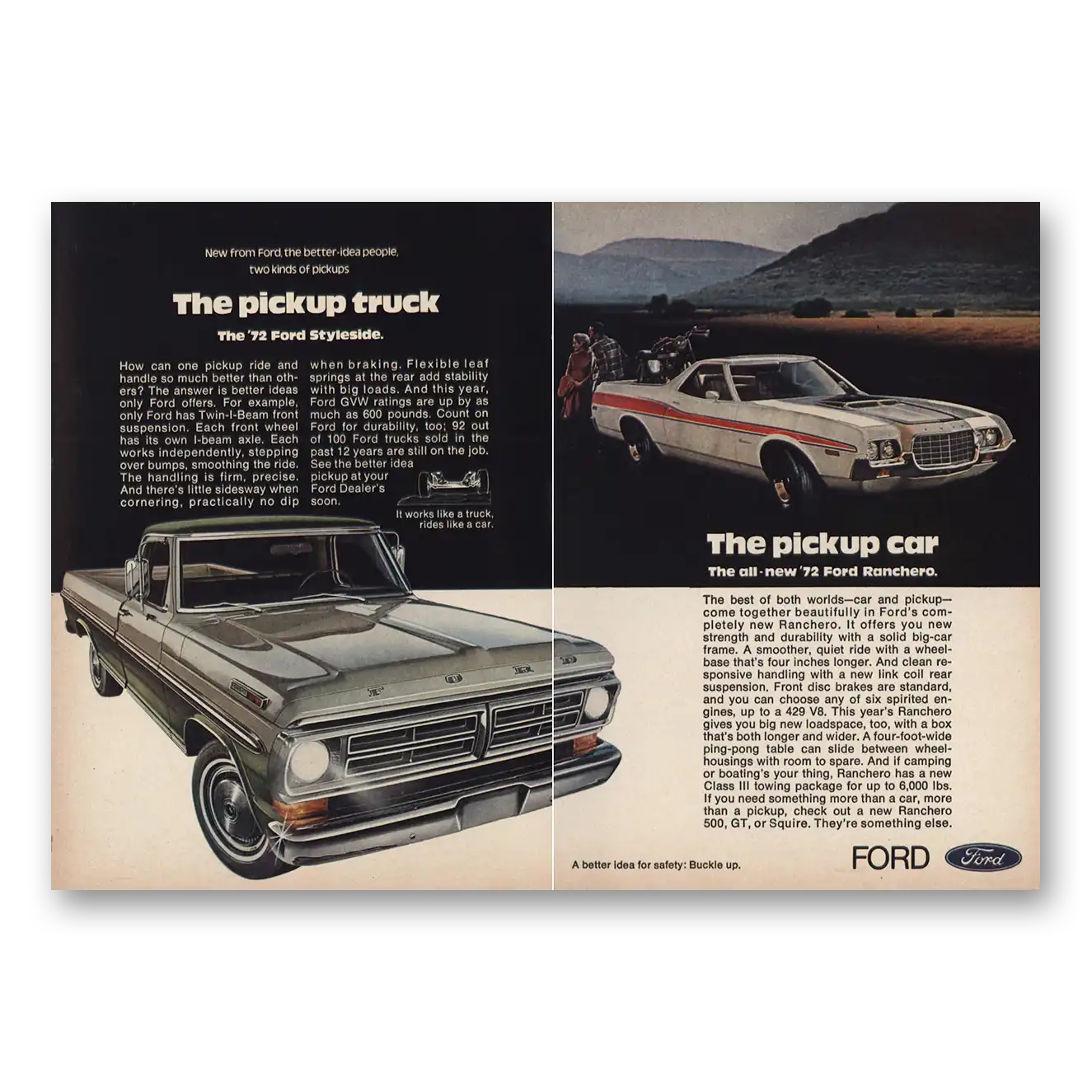 1972 Ford Ranchero Styleside Ranchero Pickup Truck Pickup Car Vintage Magazine Print Ad