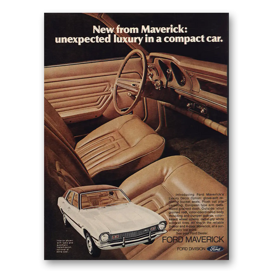 1972 Ford Maverick Unexpected Luxury Compact Car Vintage Magazine Print Ad