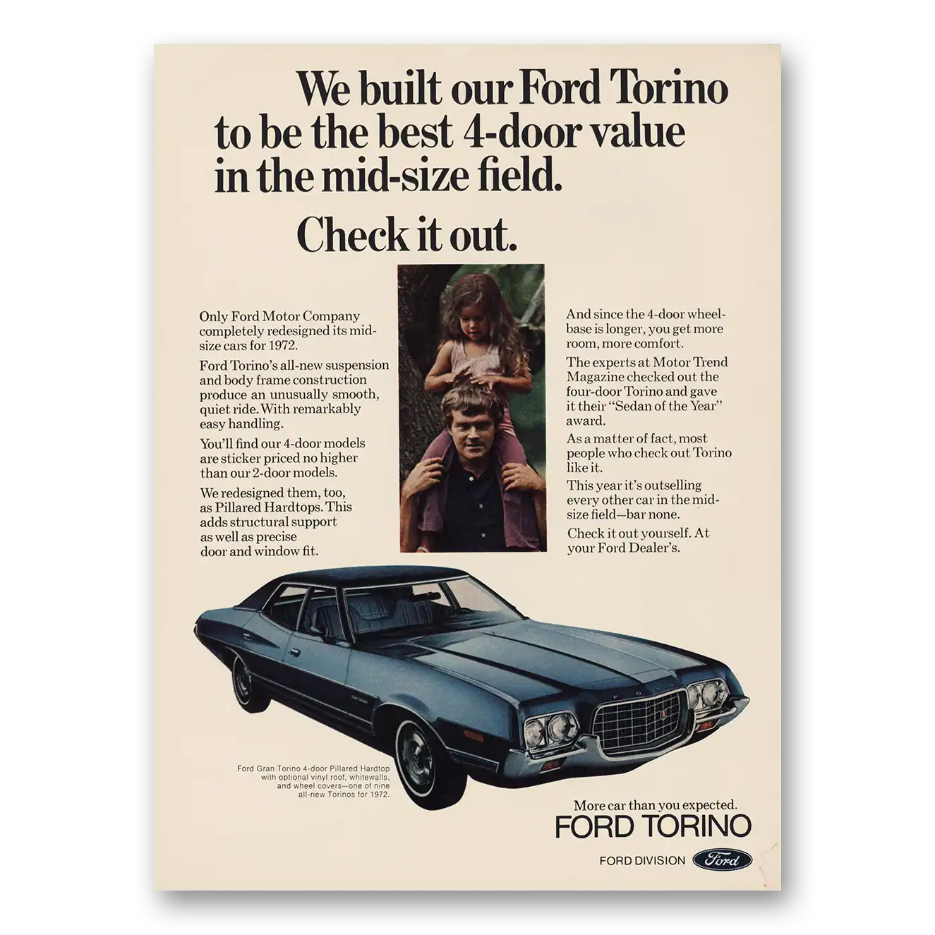 1972 Ford Torino Mid Size Field Check It Out Vintage Magazine Print Ad