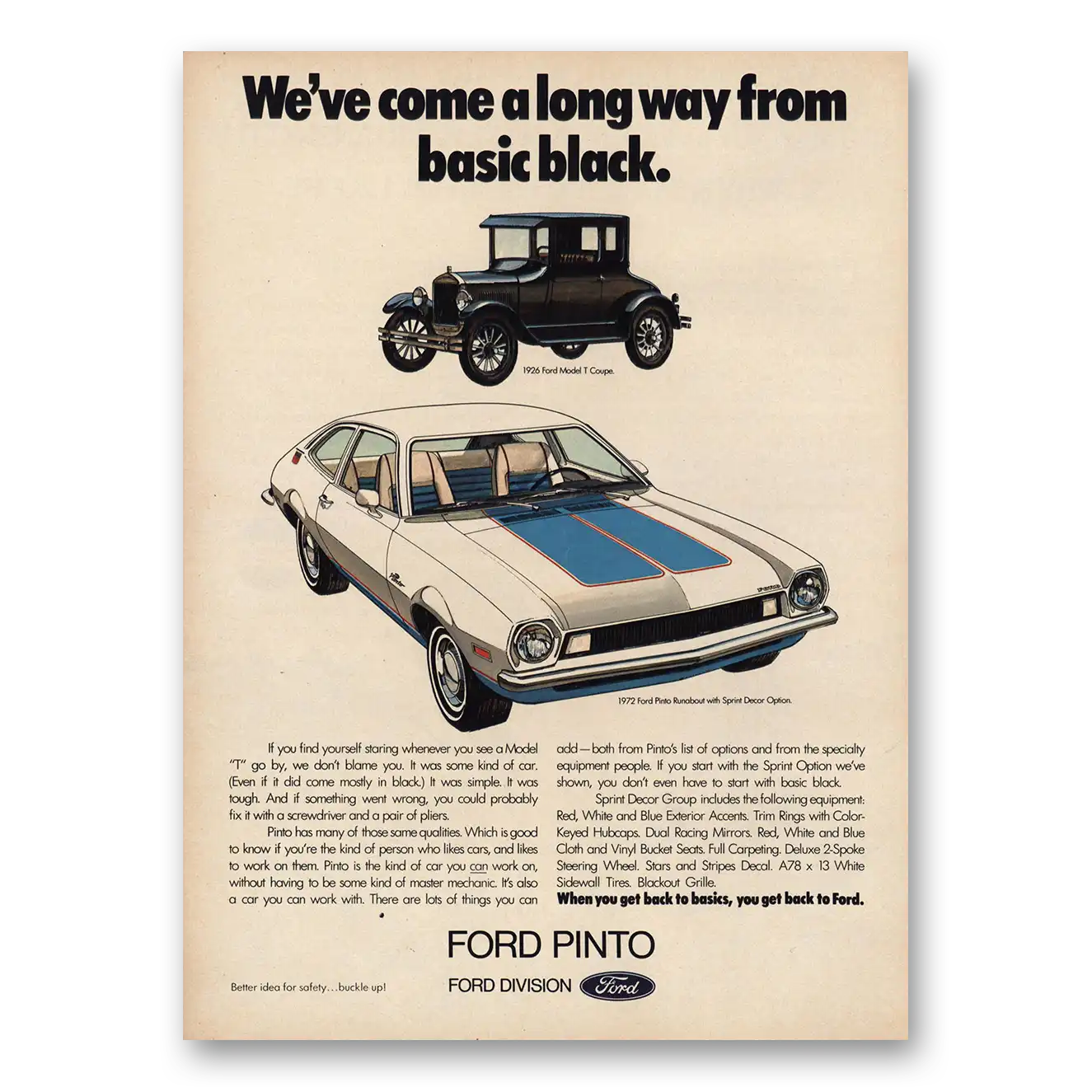 1972 Ford Pinto Come Long Way From Basic Black Vintage Magazine Print Ad