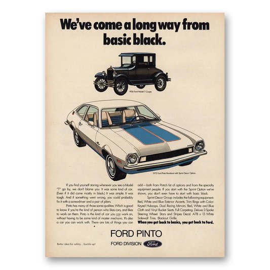 1972 Ford Pinto Come Long Way From Basic Black Vintage Magazine Print Ad