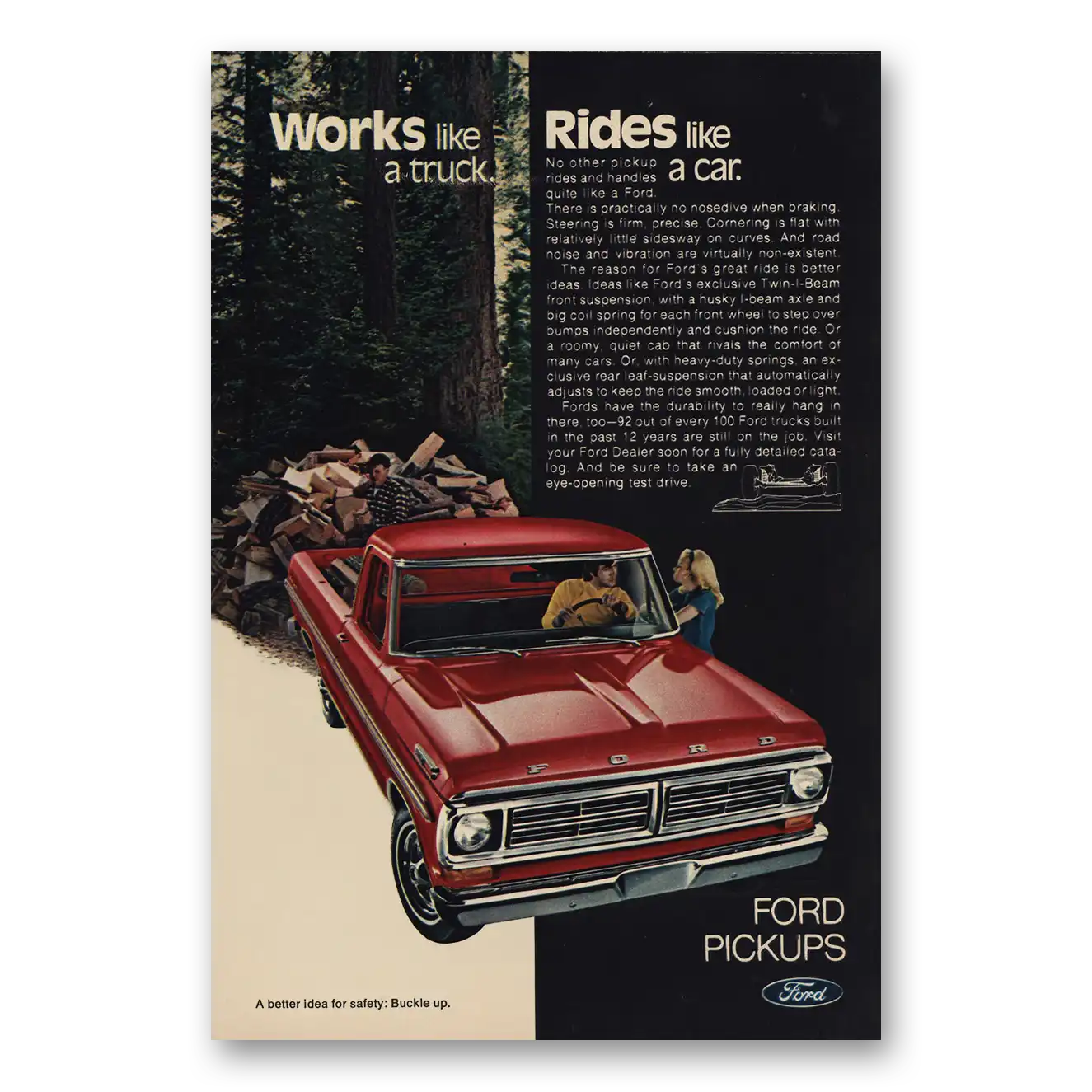 1972 Ford Pickup Rides Like Car Vintage Magazine Print Ad