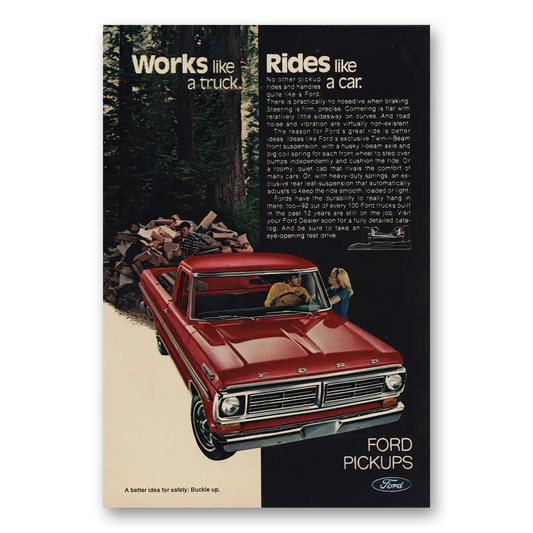 1972 Ford Pickup Rides Like Car Vintage Magazine Print Ad