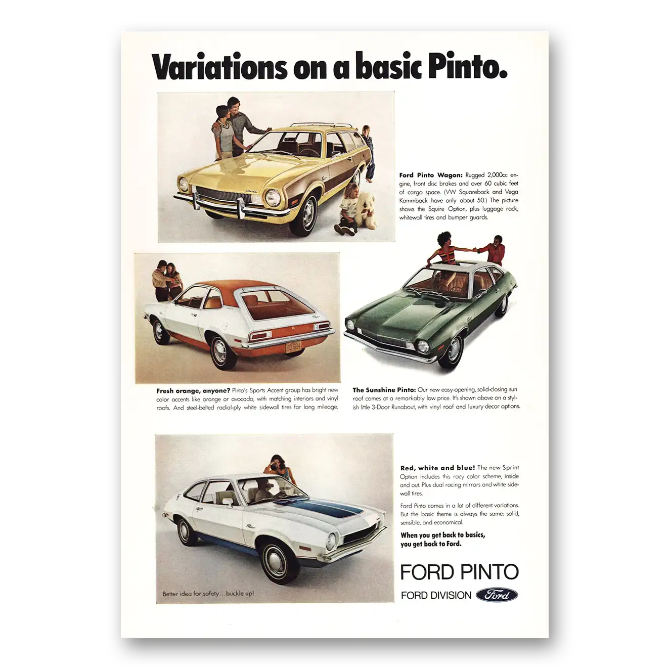 1972 Ford Pinto Variations On a Basic Pinto Vintage Magazine Print Ad