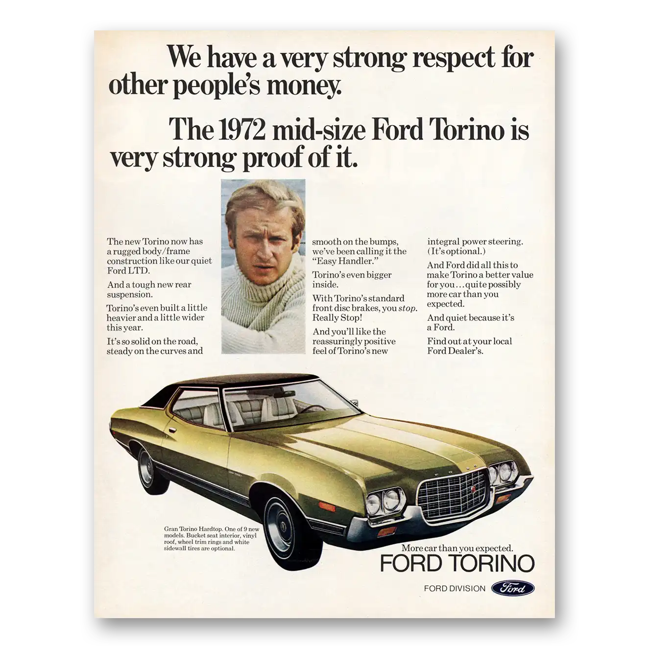 1972 Ford Torino Strong Respect Other Peoples Money Vintage Magazine Print Ad