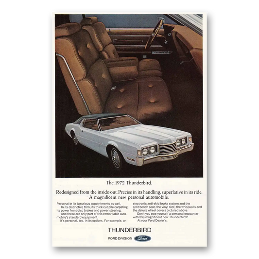 1972 Ford Thunderbird Redesigned Inside Out Vintage Magazine Print Ad