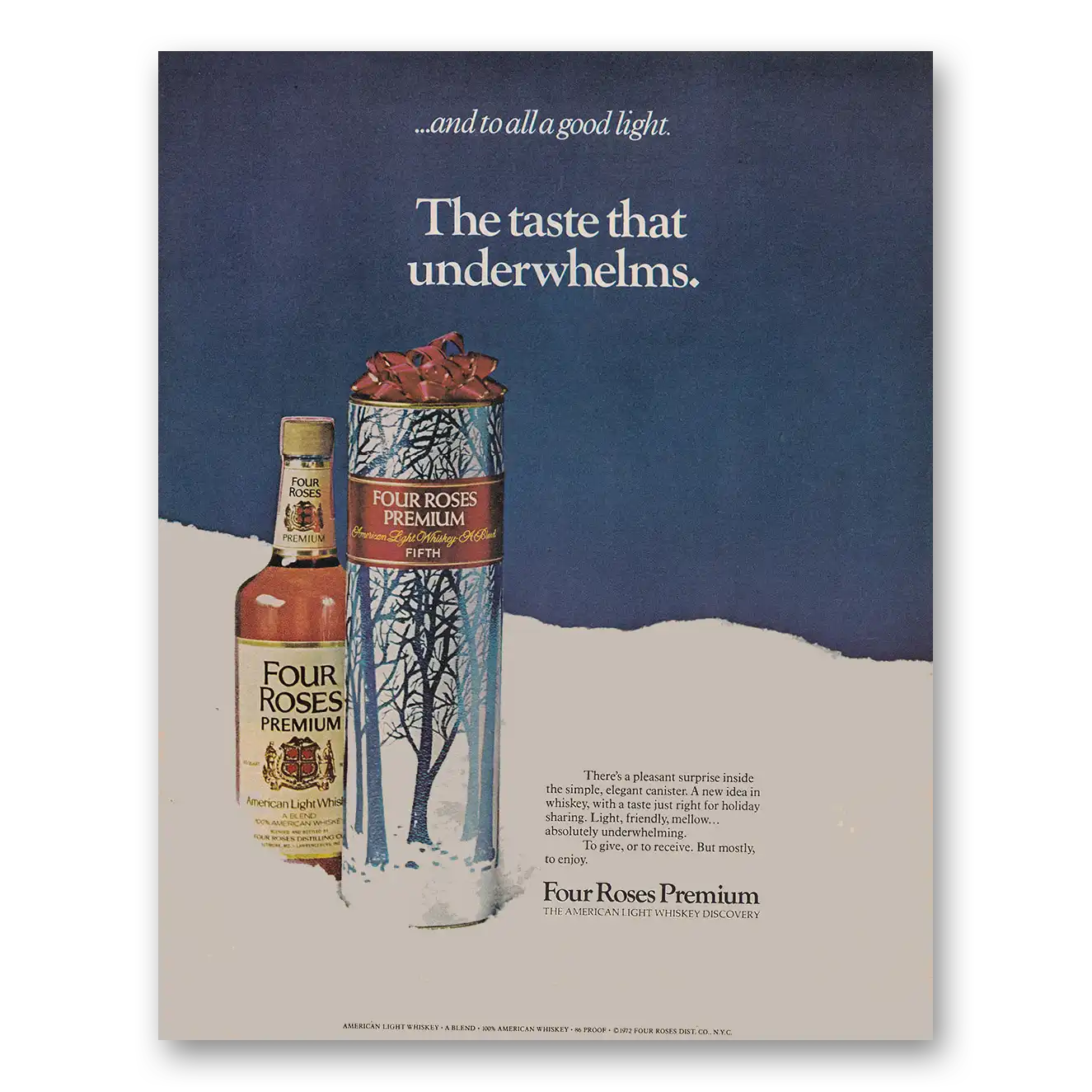 1972 Four Roses Taste That Underwhelms Vintage Magazine Print Ad