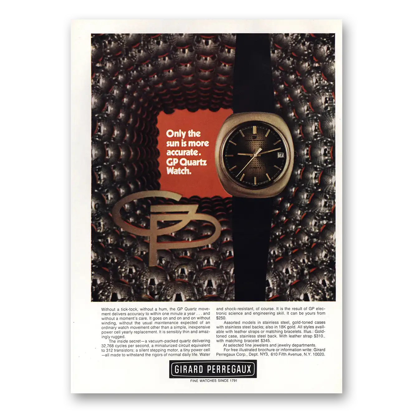 1972 Girard Perregaux Only the Sun Is More Accurate Watch Vintage Magazine Print Ad