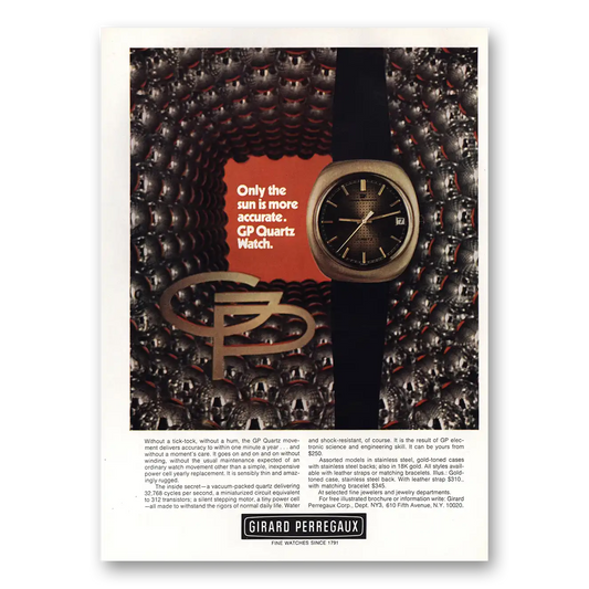 1972 Girard Perregaux Only the Sun Is More Accurate Watch Vintage Magazine Print Ad