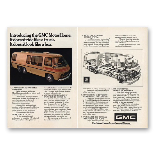 1973 GMC Motor Home Doesn't Look Like a Box Vintage Magazine Print Ad