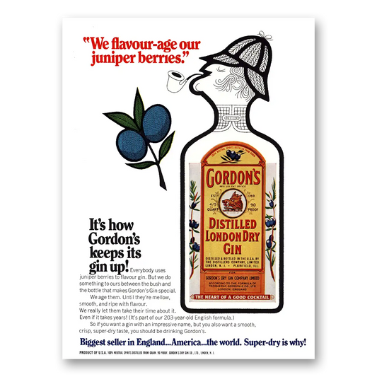 1972 Gordons Gin Flavour Age Our Juniper Berries Vintage Magazine Print Ad