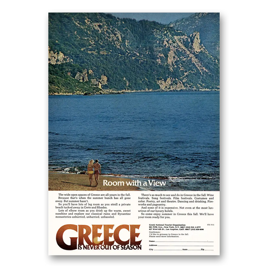 1972 Greece Room With a View Vintage Magazine Print Ad