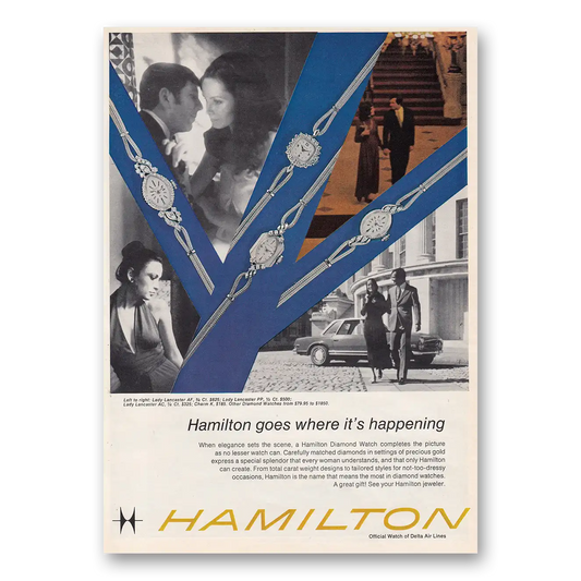 1972 Hamilton Watch Goes Where Its Happening Vintage Magazine Print Ad