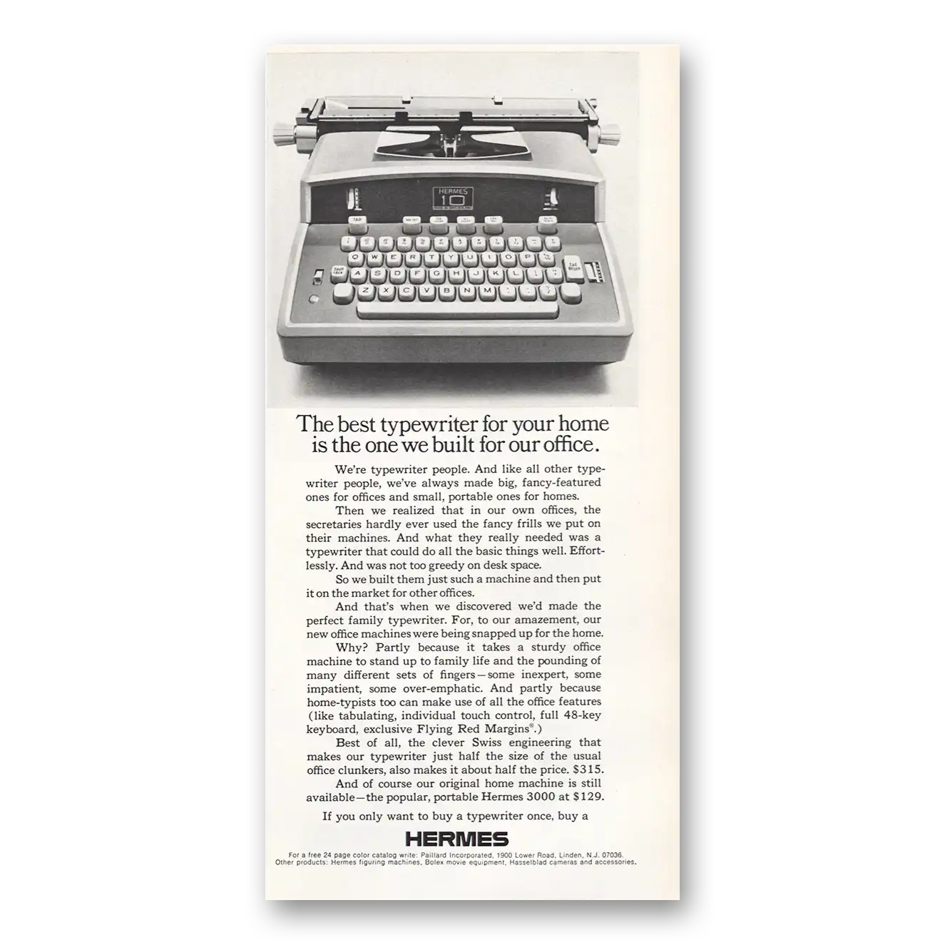 1972 Hermes Typewriter Best Typewriter For Your Home Vintage Magazine Print Ad