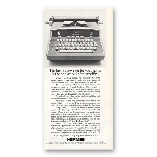 1972 Hermes Typewriter Best Typewriter For Your Home Vintage Magazine Print Ad