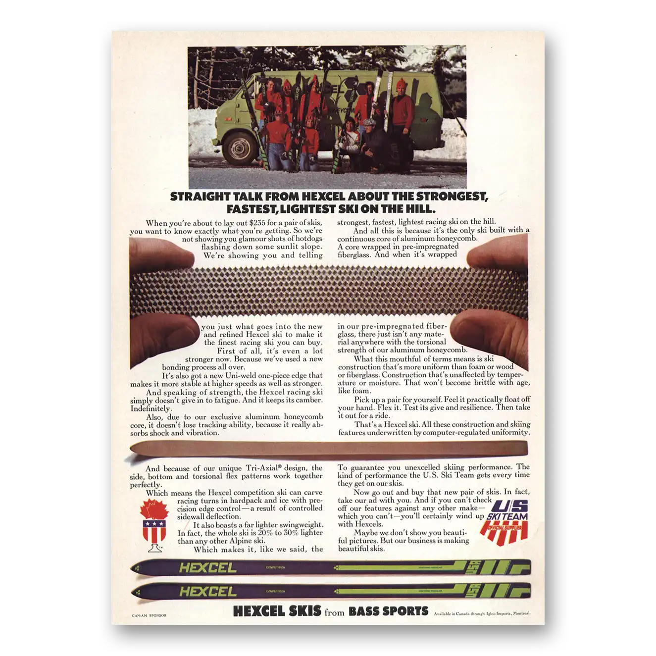 1972 Hexcel Skis Straight Talk Vintage Magazine Print Ad