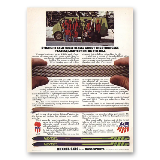 1972 Hexcel Skis Straight Talk Vintage Magazine Print Ad