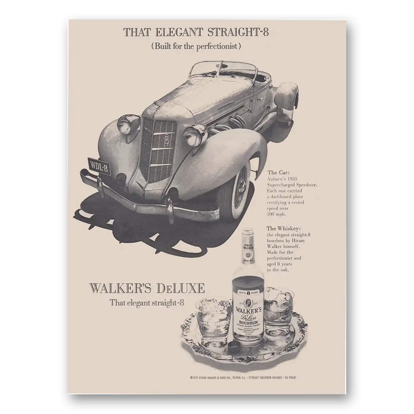 1972 Walkers DeLuxe Bourbon Whiskey Elegant Straight 8 Vintage Magazine Print Ad