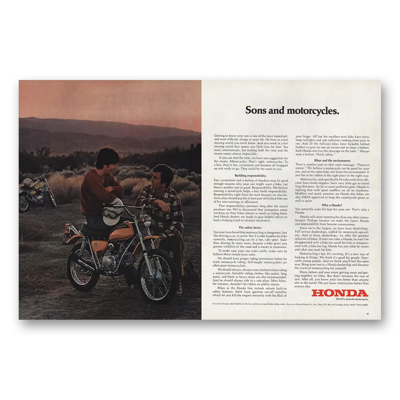 1972 Honda Motorcycle Sons and Motorcycles Vintage Magazine Print Ad