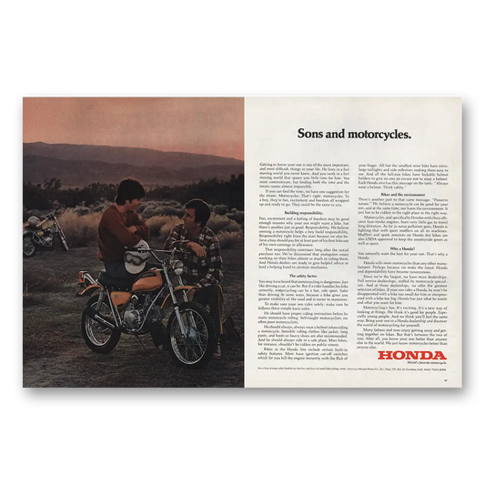 1972 Honda Motorcycle Sons and Motorcycles Vintage Magazine Print Ad