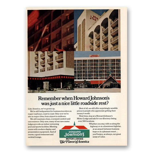 1972 Howard Johnson Nice Little Roadside Rest Vintage Magazine Print Ad