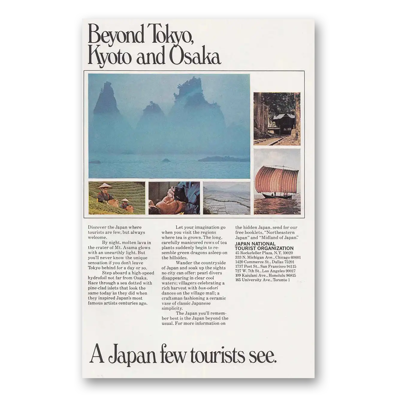 1972 Japan Beyond Tokyo Kyoto and Osaka Vintage Magazine Print Ad