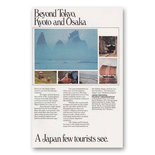 1972 Japan Beyond Tokyo Kyoto and Osaka Vintage Magazine Print Ad