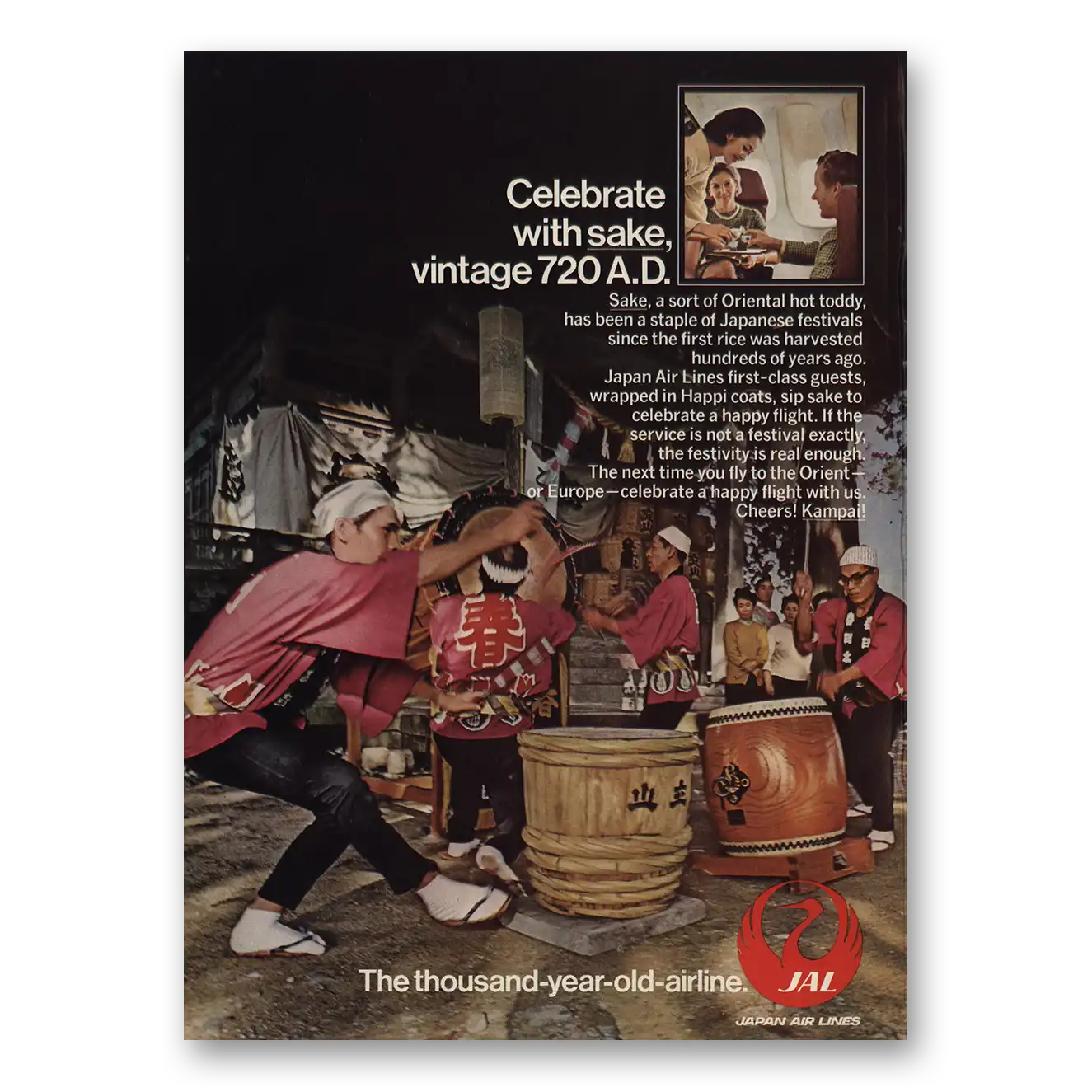 1972 Japan Air Lines Celebrate With Sake 720AD Vintage Magazine Print Ad