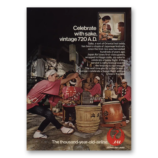 1972 Japan Air Lines Celebrate With Sake 720AD Vintage Magazine Print Ad