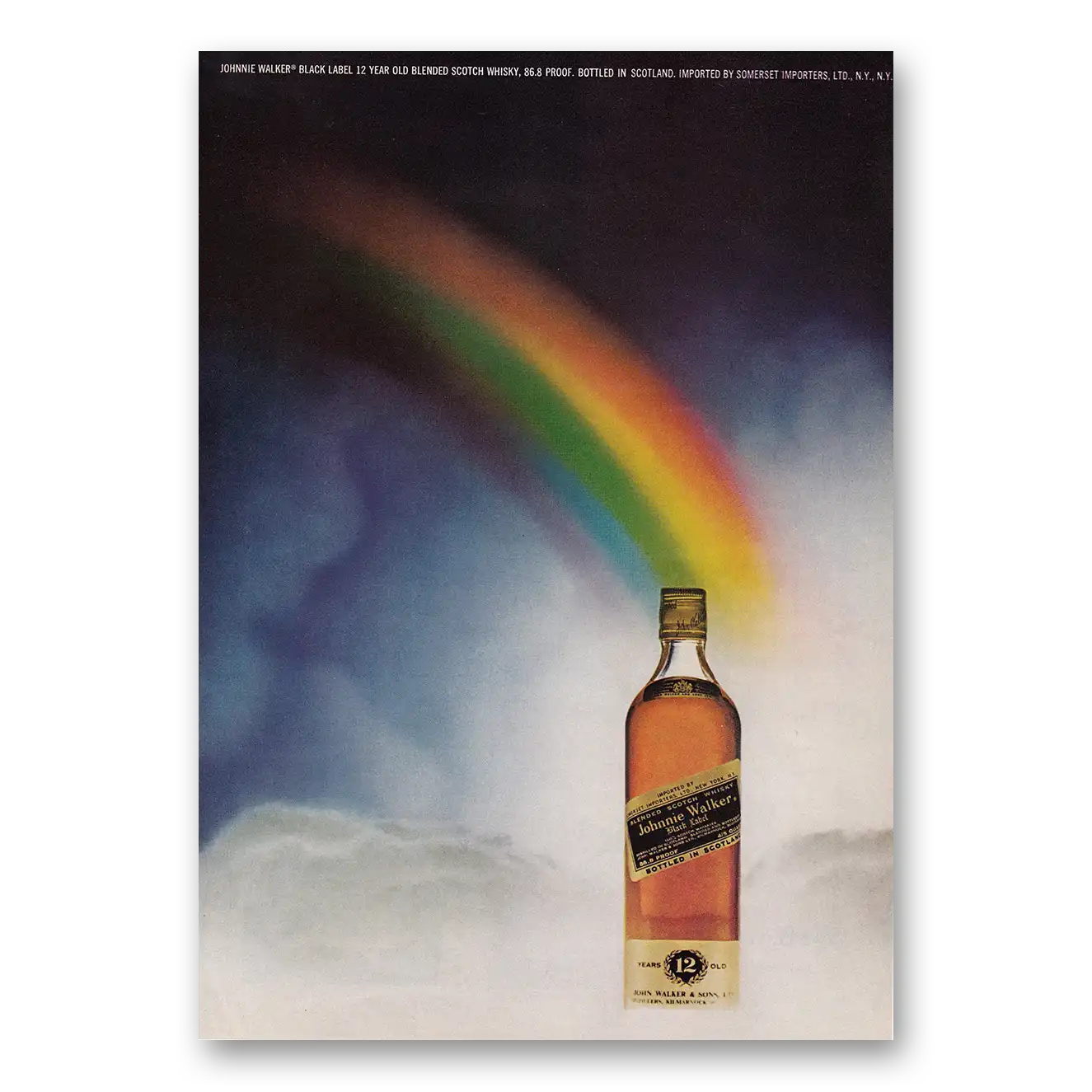 1972 Johnnie Walker Black Label Rainbow Vintage Magazine Print Ad