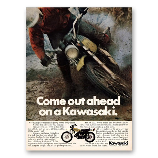 1972 Kawasaki Trail Bike Come Out Ahead Vintage Magazine Print Ad