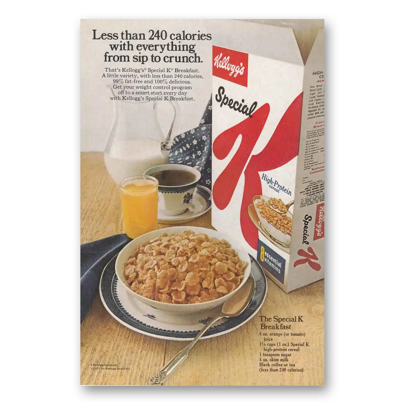 1972 Kelloggs Special K Sip to Crunch Vintage Magazine Print Ad