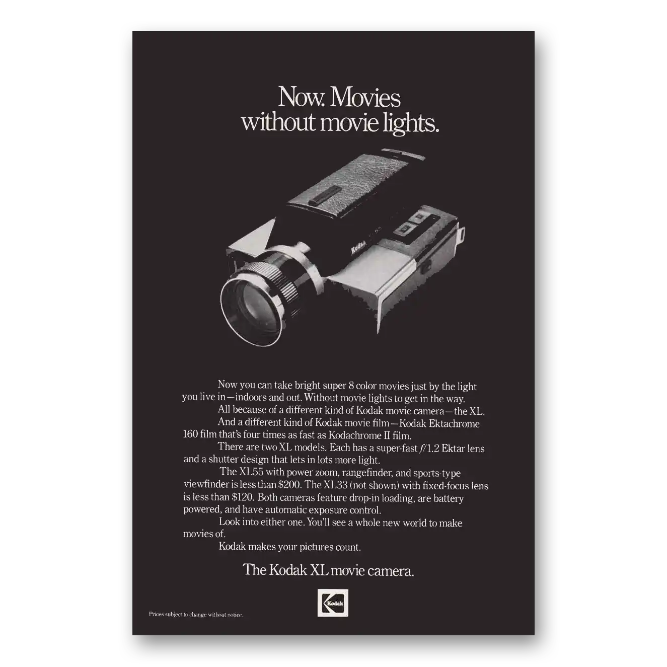 1972 Kodak Movie Camera Movies Without Movie Lights Vintage Magazine Print Ad