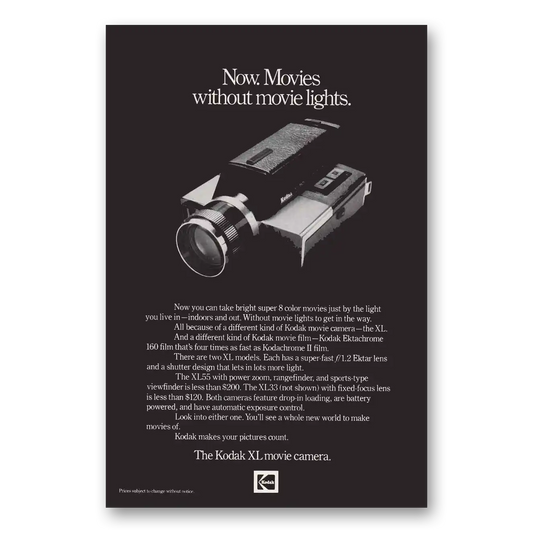 1972 Kodak Movie Camera Movies Without Movie Lights Vintage Magazine Print Ad